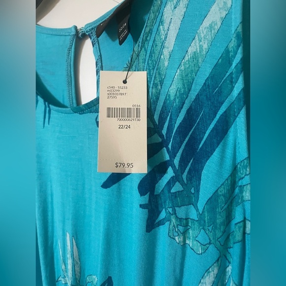 Lane Bryant Teal Maxi Dress Womens Size 22/24 Palm Leaf Ruffled Tie Waist Beach - Picture 8 of 10